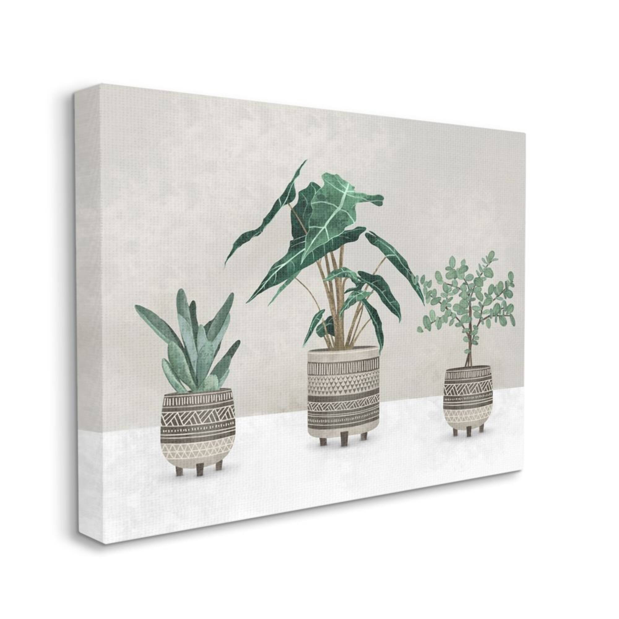 Stupell Industries Plants In Patterned Pots Neutral Grey Design Canvas Wall Art